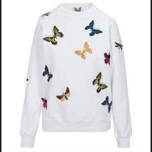 Meghan Fabulous The Jitterbug Embroidered Sweatshirt White Butterflies L…